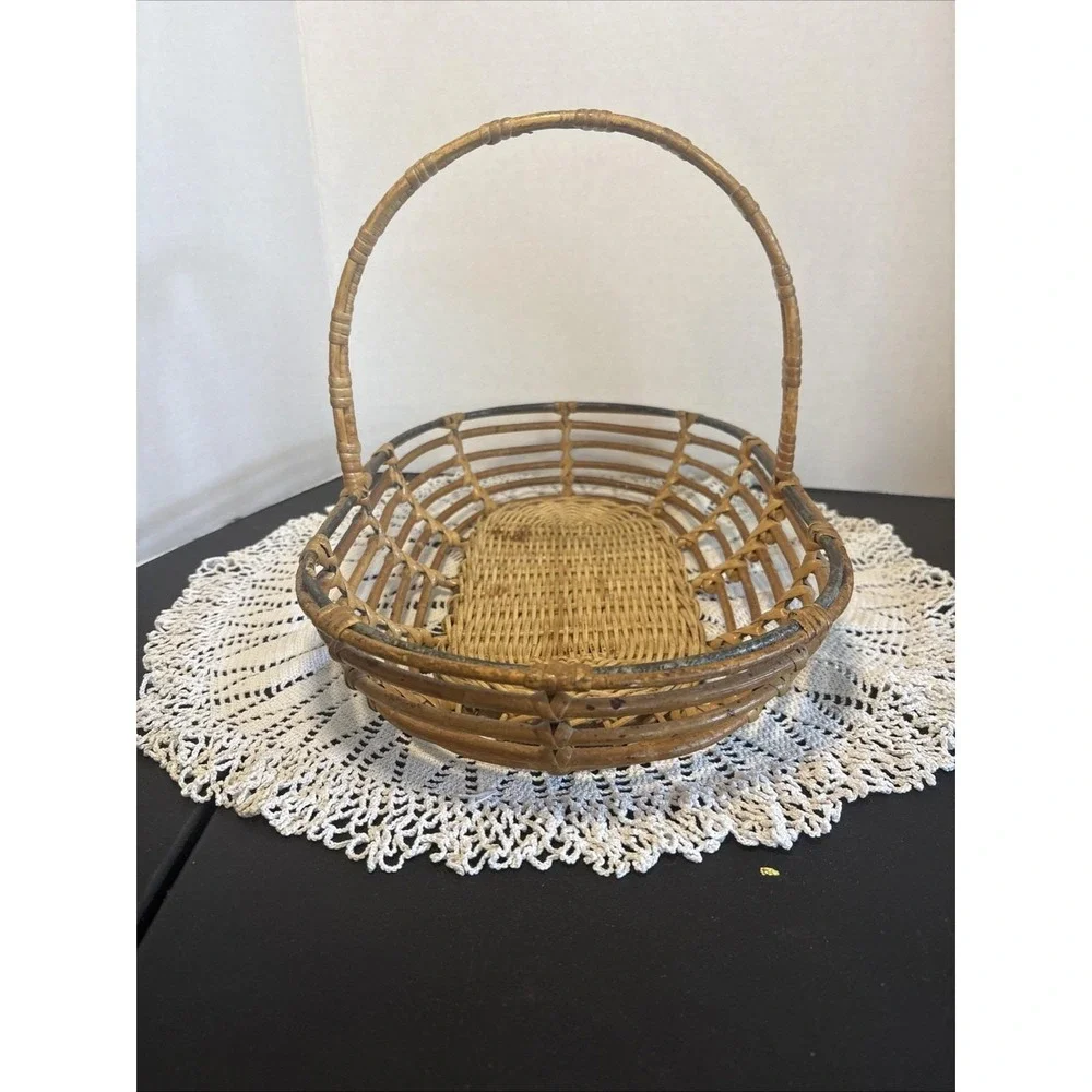 VTG Bentwood Bamboo Reed Gathering Basket Wicker Garden Trug Rattan BOHO Decor